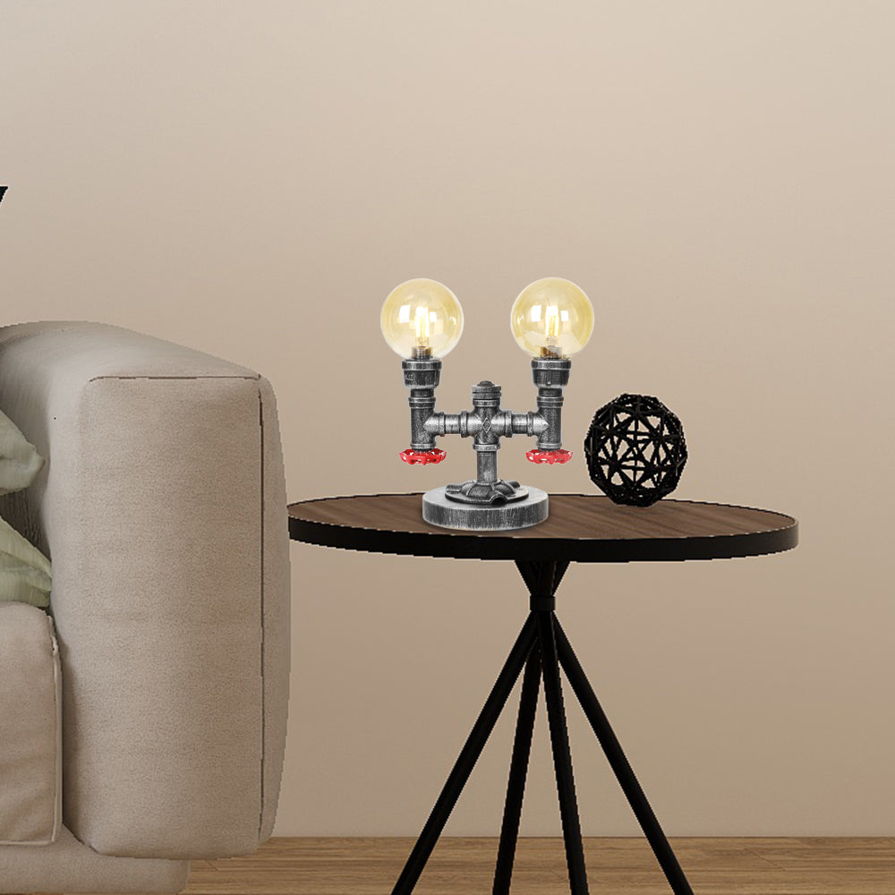 Industrial Round Shade Table Lamp 2 Lights Clear/Amber Glass Desk Light in Antique Silver with Base Amber A Clearhalo 'Lamps' 'Table Lamps' Lighting' 467723