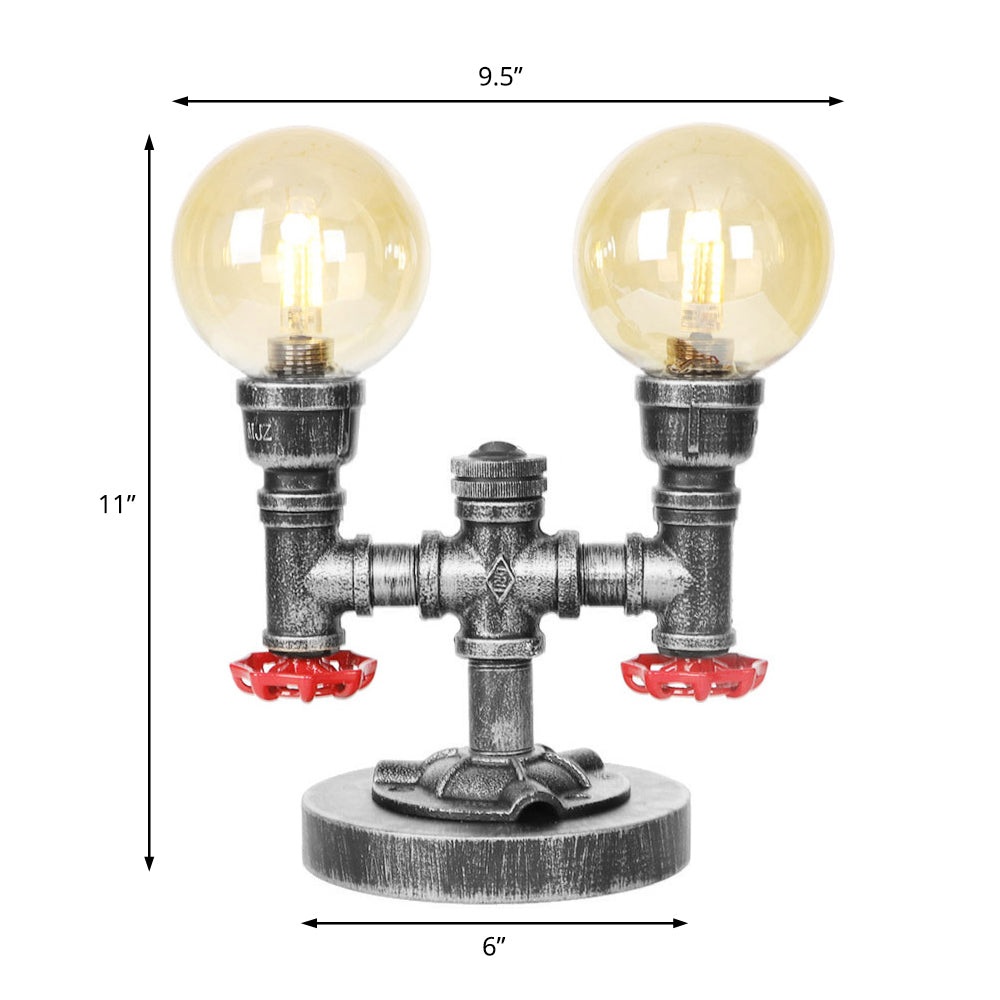 Industrial Round Shade Table Lamp 2 Lights Clear/Amber Glass Desk Light in Antique Silver with Base Clearhalo 'Lamps' 'Table Lamps' Lighting' 467725