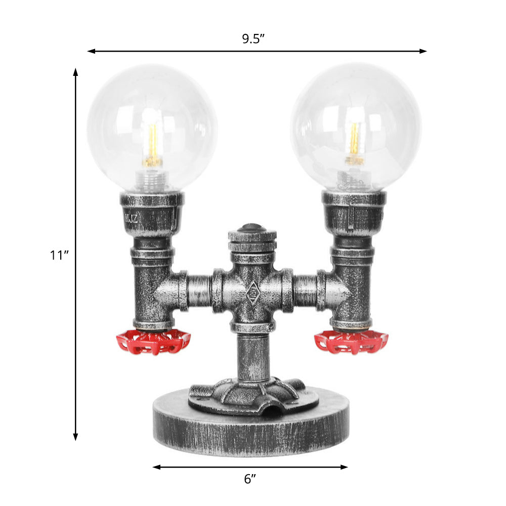 Industrial Round Shade Table Lamp 2 Lights Clear/Amber Glass Desk Light in Antique Silver with Base Clearhalo 'Lamps' 'Table Lamps' Lighting' 467728