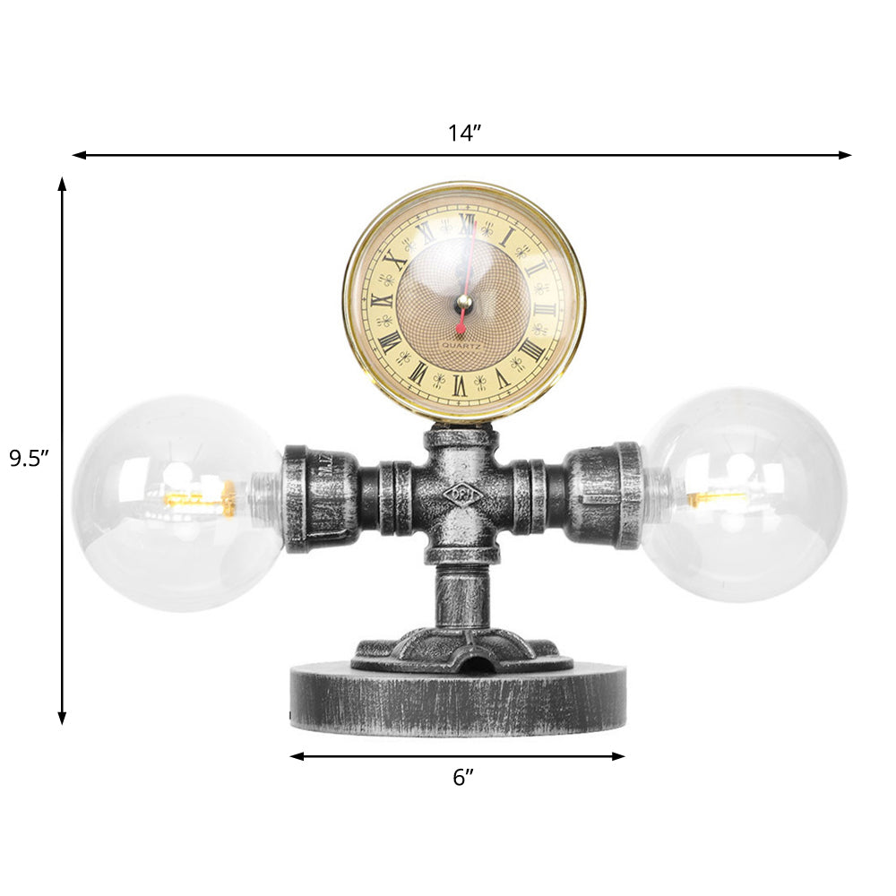 Industrial Round Shade Table Lamp 2 Lights Clear/Amber Glass Desk Light in Antique Silver with Base Clearhalo 'Lamps' 'Table Lamps' Lighting' 467734