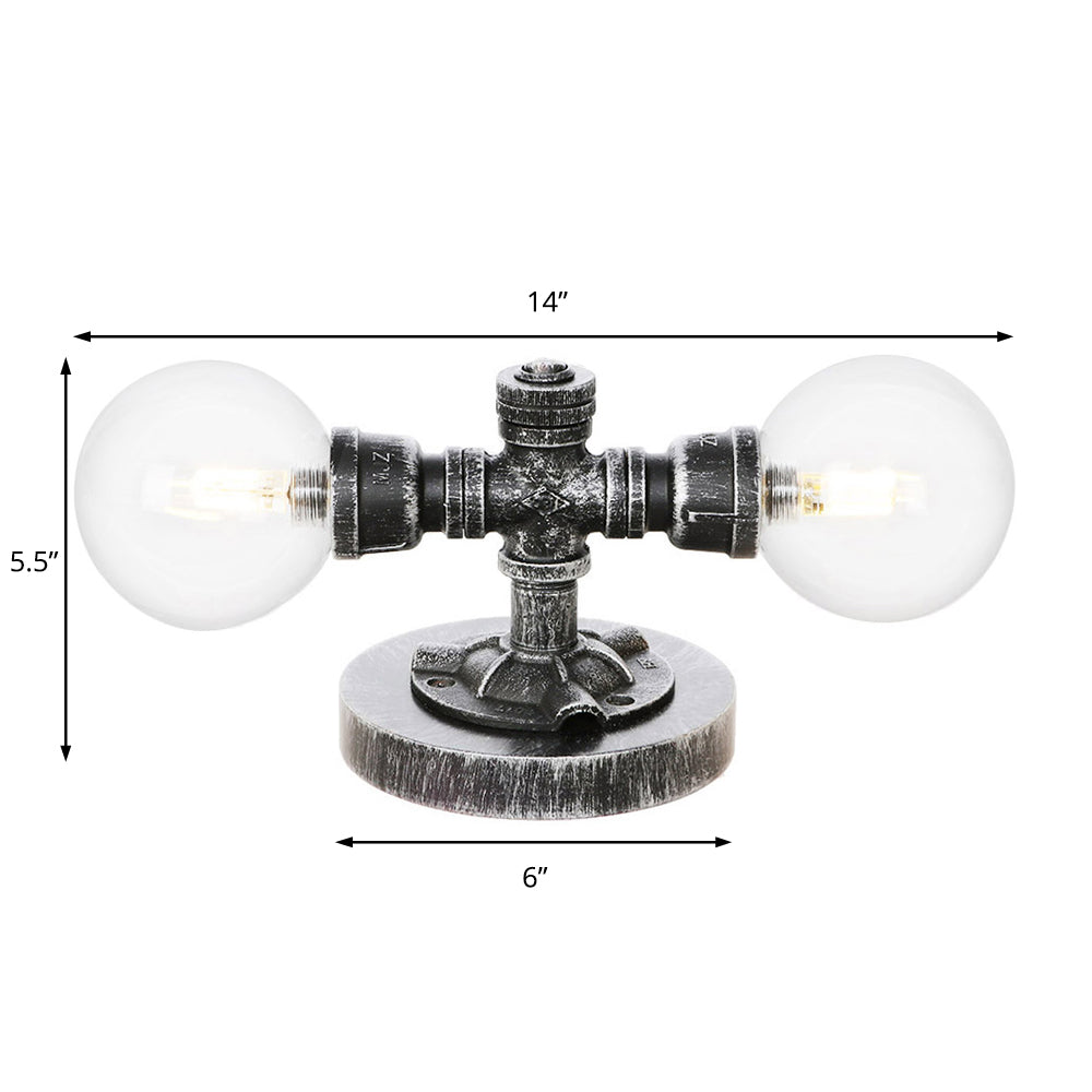 Industrial Round Shade Table Lamp 2 Lights Clear/Amber Glass Desk Light in Antique Silver with Base Clearhalo 'Lamps' 'Table Lamps' Lighting' 467737