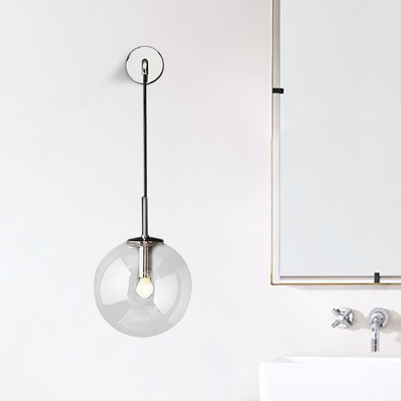 Round Clear Glass Wall Mounted Lamp Industrial Single Bulb Bedroom Vanity Sconce in Chrome/Brass/Black, 6"/8" Wide Clearhalo 'Cast Iron' 'Glass' 'Industrial' 'Modern wall lights' 'Modern' 'Tiffany' 'Traditional wall lights' 'Wall Lamps & Sconces' 'Wall Lights' Lighting' 467745