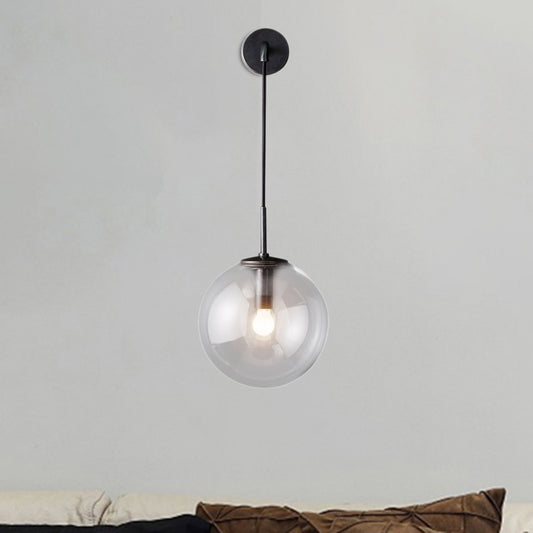 Round Clear Glass Wall Mounted Lamp Industrial Single Bulb Bedroom Vanity Sconce in Chrome/Brass/Black, 6"/8" Wide Clearhalo 'Cast Iron' 'Glass' 'Industrial' 'Modern wall lights' 'Modern' 'Tiffany' 'Traditional wall lights' 'Wall Lamps & Sconces' 'Wall Lights' Lighting' 467746