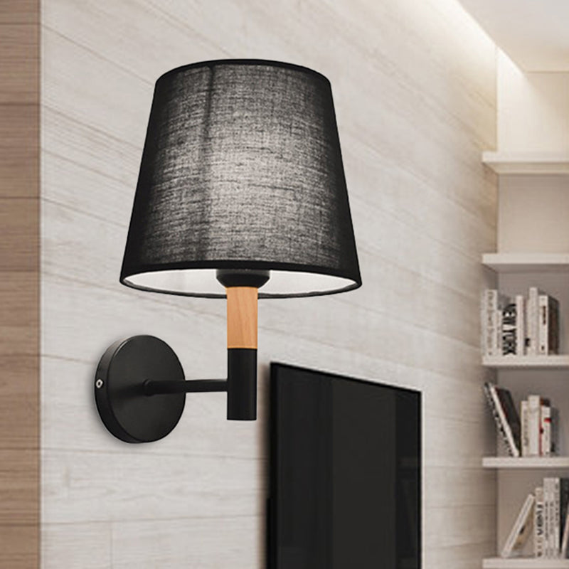 Modern Style Tapered Wall Sconce Light 1 Head Fabric Sconce Lighting Fixture in Black/White for Bedroom Clearhalo 'Modern wall lights' 'Modern' 'Wall Lamps & Sconces' 'Wall Lights' Lighting' 467750