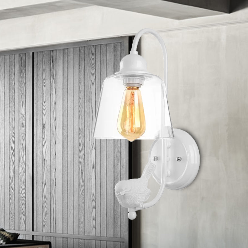 Cone Wall Lamp Modernist Clear Glass 1 Light White/Black Flush Mount Wall Sconce with White Bird Clearhalo 'Cast Iron' 'Glass' 'Industrial' 'Modern wall lights' 'Modern' 'Tiffany' 'Traditional wall lights' 'Wall Lamps & Sconces' 'Wall Lights' Lighting' 467774