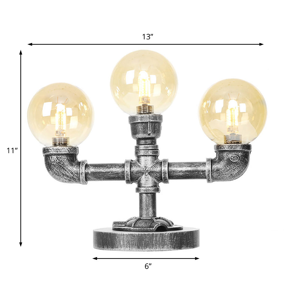 Antique Silver Globe Shade Desk Light Industrial Clear/Amber Glass 3/5-Light Living Room Task Lamp Clearhalo 'Lamps' 'Table Lamps' Lighting' 467778