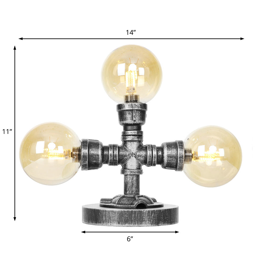 Antique Silver Globe Shade Desk Light Industrial Clear/Amber Glass 3/5-Light Living Room Task Lamp Clearhalo 'Lamps' 'Table Lamps' Lighting' 467781