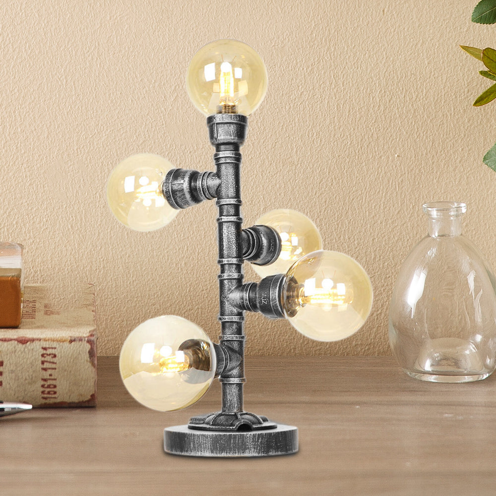 Antique Silver Globe Shade Desk Light Industrial Clear/Amber Glass 3/5-Light Living Room Task Lamp Amber D Clearhalo 'Lamps' 'Table Lamps' Lighting' 467782