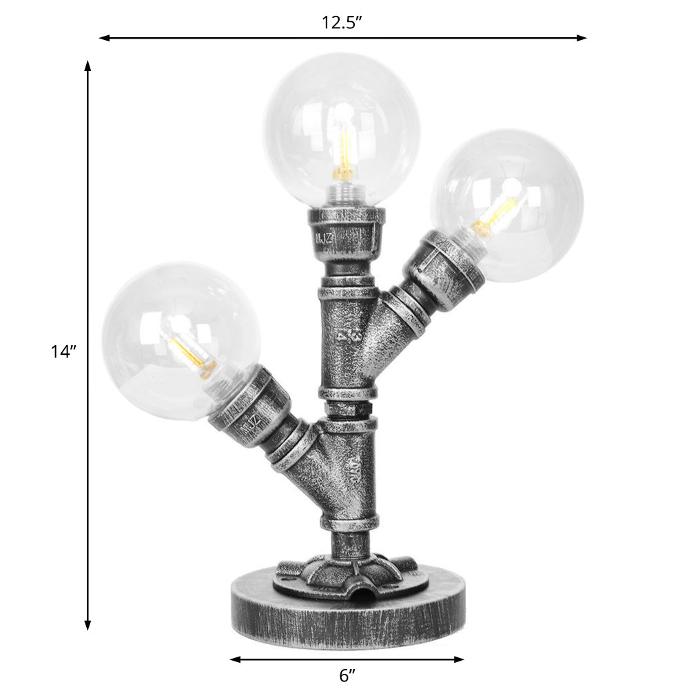 Antique Silver Globe Shade Desk Light Industrial Clear/Amber Glass 3/5-Light Living Room Task Lamp Clearhalo 'Lamps' 'Table Lamps' Lighting' 467793