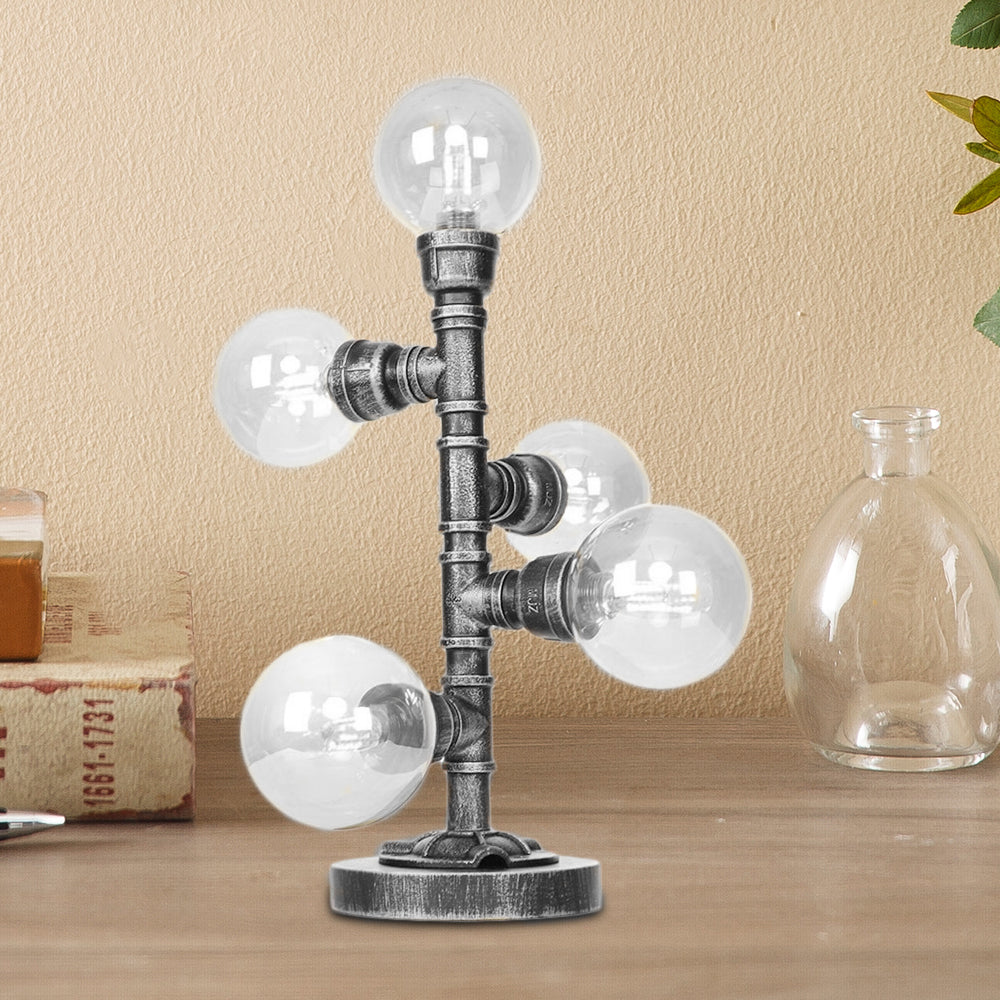 Antique Silver Globe Shade Desk Light Industrial Clear/Amber Glass 3/5-Light Living Room Task Lamp Clear D Clearhalo 'Lamps' 'Table Lamps' Lighting' 467797