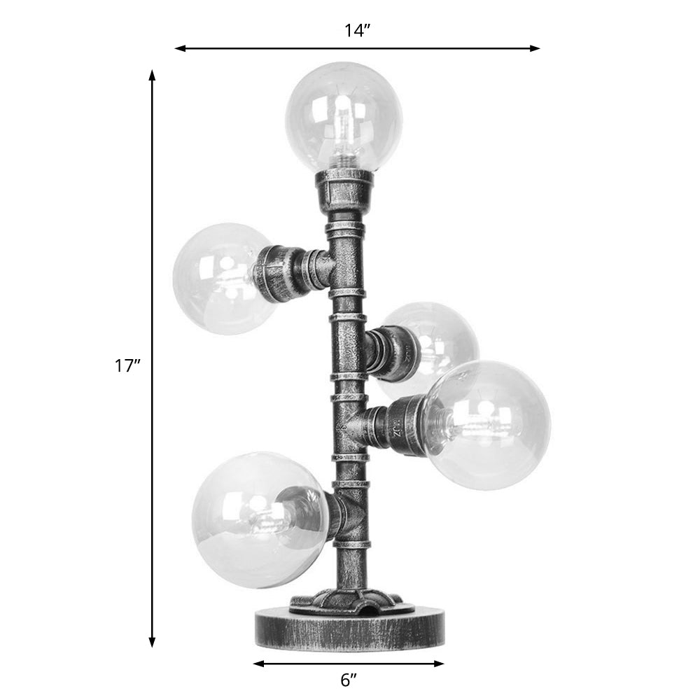 Antique Silver Globe Shade Desk Light Industrial Clear/Amber Glass 3/5-Light Living Room Task Lamp Clearhalo 'Lamps' 'Table Lamps' Lighting' 467799