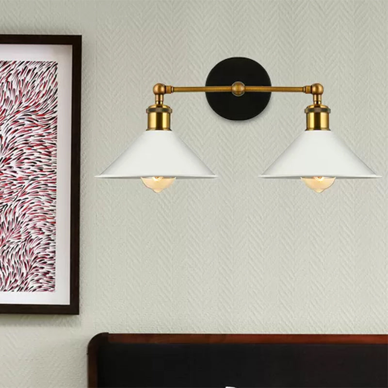 2 Lights Cone Wall Sconce Vintage Stylish Antique Brass Metallic Wall Mount Lighting for Living Room Clearhalo 'Cast Iron' 'Glass' 'Industrial' 'Modern wall lights' 'Modern' 'Tiffany' 'Traditional wall lights' 'Wall Lamps & Sconces' 'Wall Lights' Lighting' 467822