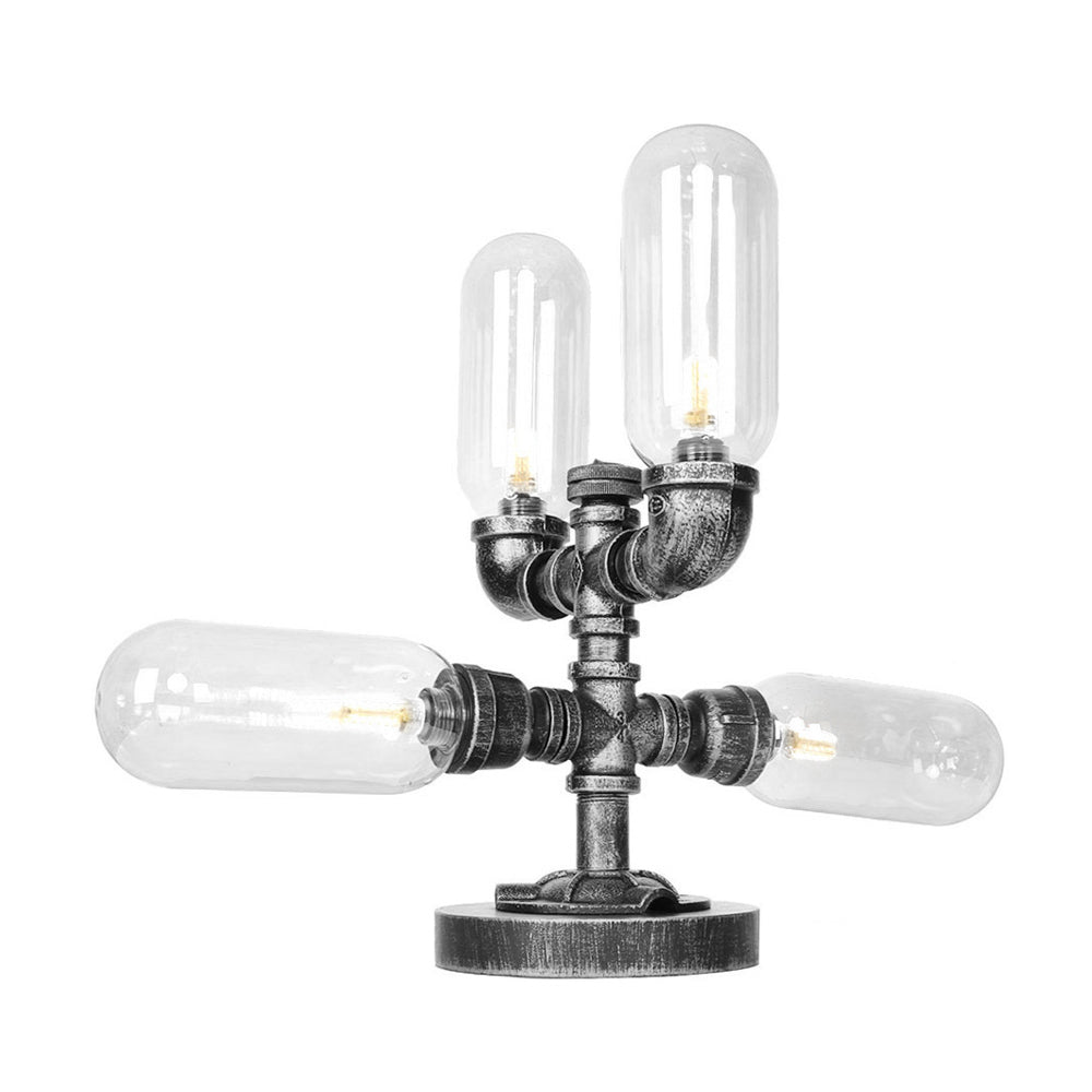 4/5-Light Clear/Amber Glass Desk Lamp Industrial Antique Black Capsule Living Room Task Lighting Clearhalo 'Lamps' 'Table Lamps' Lighting' 467834