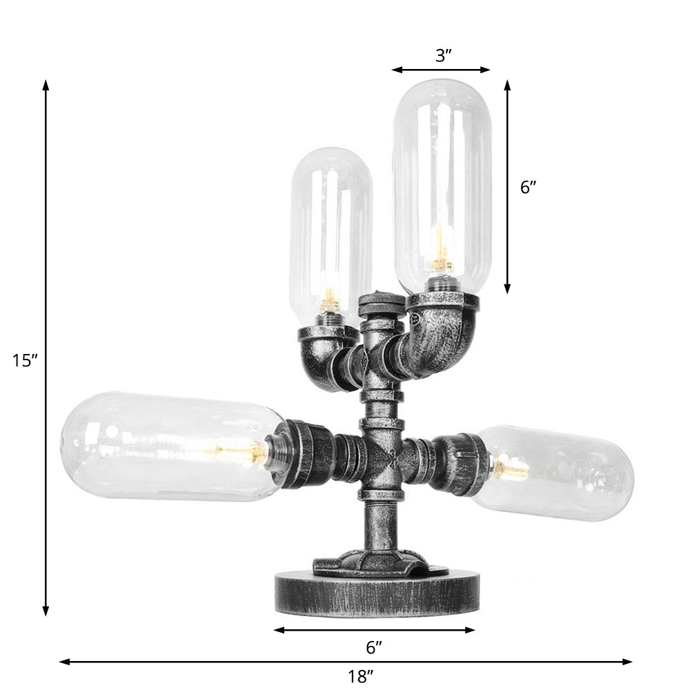 4/5-Light Clear/Amber Glass Desk Lamp Industrial Antique Black Capsule Living Room Task Lighting Clearhalo 'Lamps' 'Table Lamps' Lighting' 467835