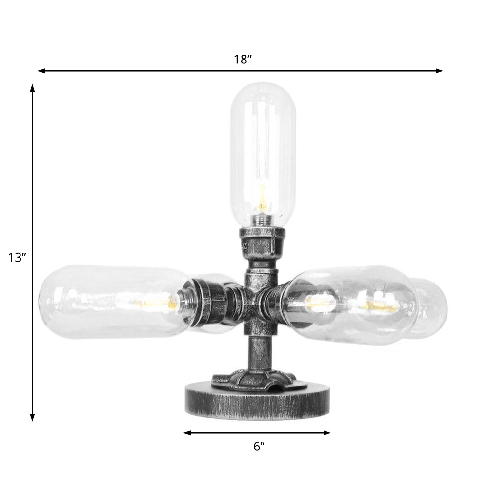 4/5-Light Clear/Amber Glass Desk Lamp Industrial Antique Black Capsule Living Room Task Lighting Clearhalo 'Lamps' 'Table Lamps' Lighting' 467838