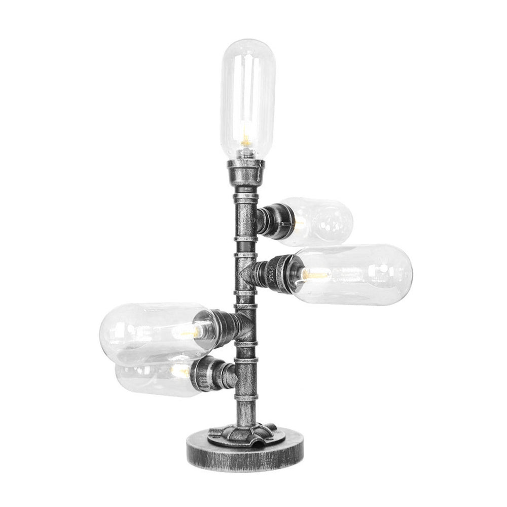 4/5-Light Clear/Amber Glass Desk Lamp Industrial Antique Black Capsule Living Room Task Lighting Clearhalo 'Lamps' 'Table Lamps' Lighting' 467840