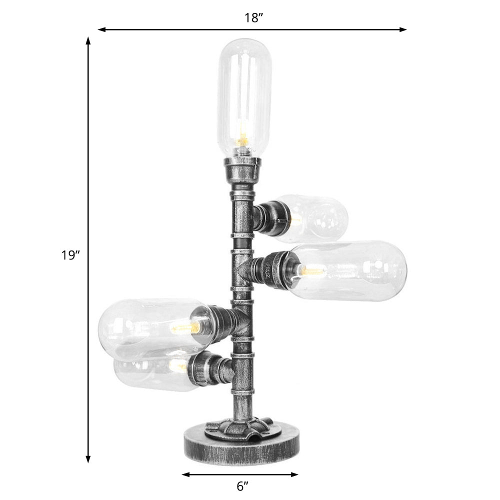 4/5-Light Clear/Amber Glass Desk Lamp Industrial Antique Black Capsule Living Room Task Lighting Clearhalo 'Lamps' 'Table Lamps' Lighting' 467841