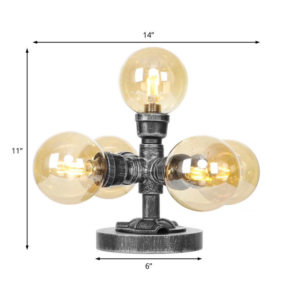 Clear/Amber Glass Globe Shade Task Lighting Industrial 4/5-Light Study Room Desk Lamp in Antique Silver Clearhalo 'Lamps' 'Table Lamps' Lighting' 467873