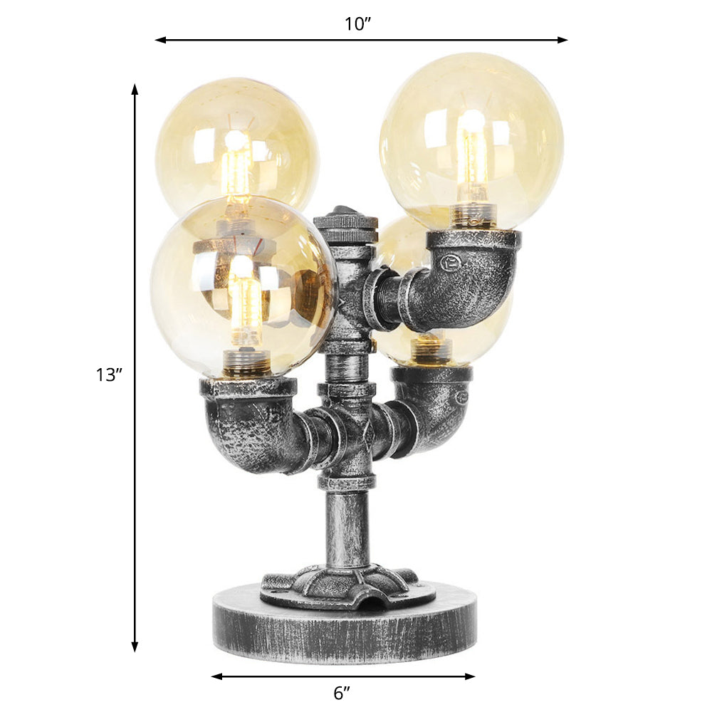 Clear/Amber Glass Globe Shade Task Lighting Industrial 4/5-Light Study Room Desk Lamp in Antique Silver Clearhalo 'Lamps' 'Table Lamps' Lighting' 467876