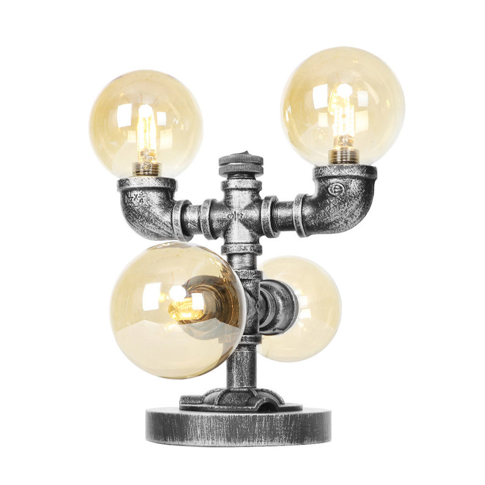 Clear/Amber Glass Globe Shade Task Lighting Industrial 4/5-Light Study Room Desk Lamp in Antique Silver Clearhalo 'Lamps' 'Table Lamps' Lighting' 467878