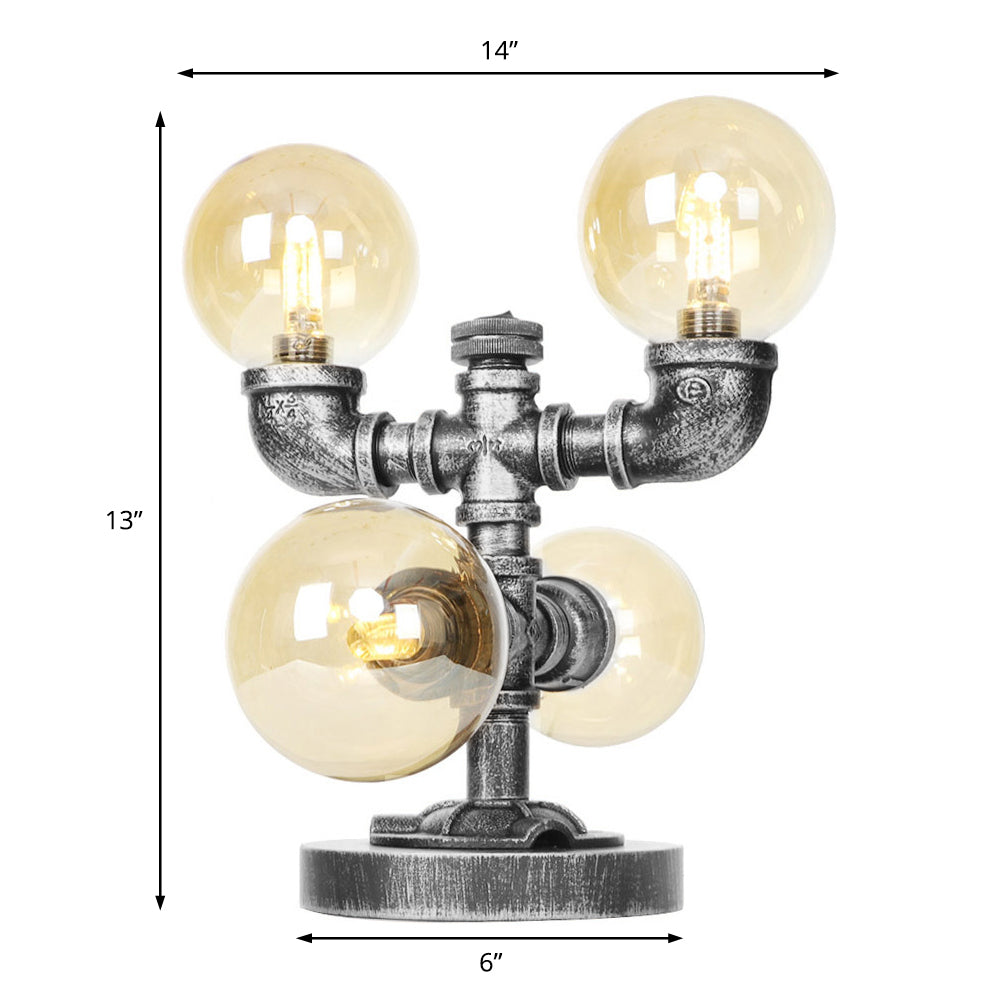 Clear/Amber Glass Globe Shade Task Lighting Industrial 4/5-Light Study Room Desk Lamp in Antique Silver Clearhalo 'Lamps' 'Table Lamps' Lighting' 467879