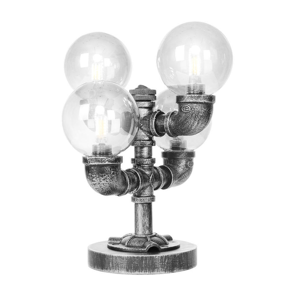 Clear/Amber Glass Globe Shade Task Lighting Industrial 4/5-Light Study Room Desk Lamp in Antique Silver Clearhalo 'Lamps' 'Table Lamps' Lighting' 467881