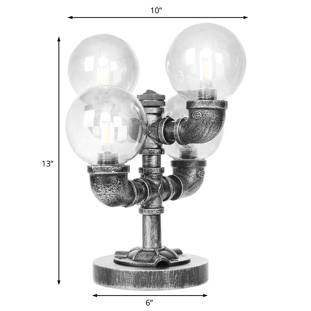 Clear/Amber Glass Globe Shade Task Lighting Industrial 4/5-Light Study Room Desk Lamp in Antique Silver Clearhalo 'Lamps' 'Table Lamps' Lighting' 467882