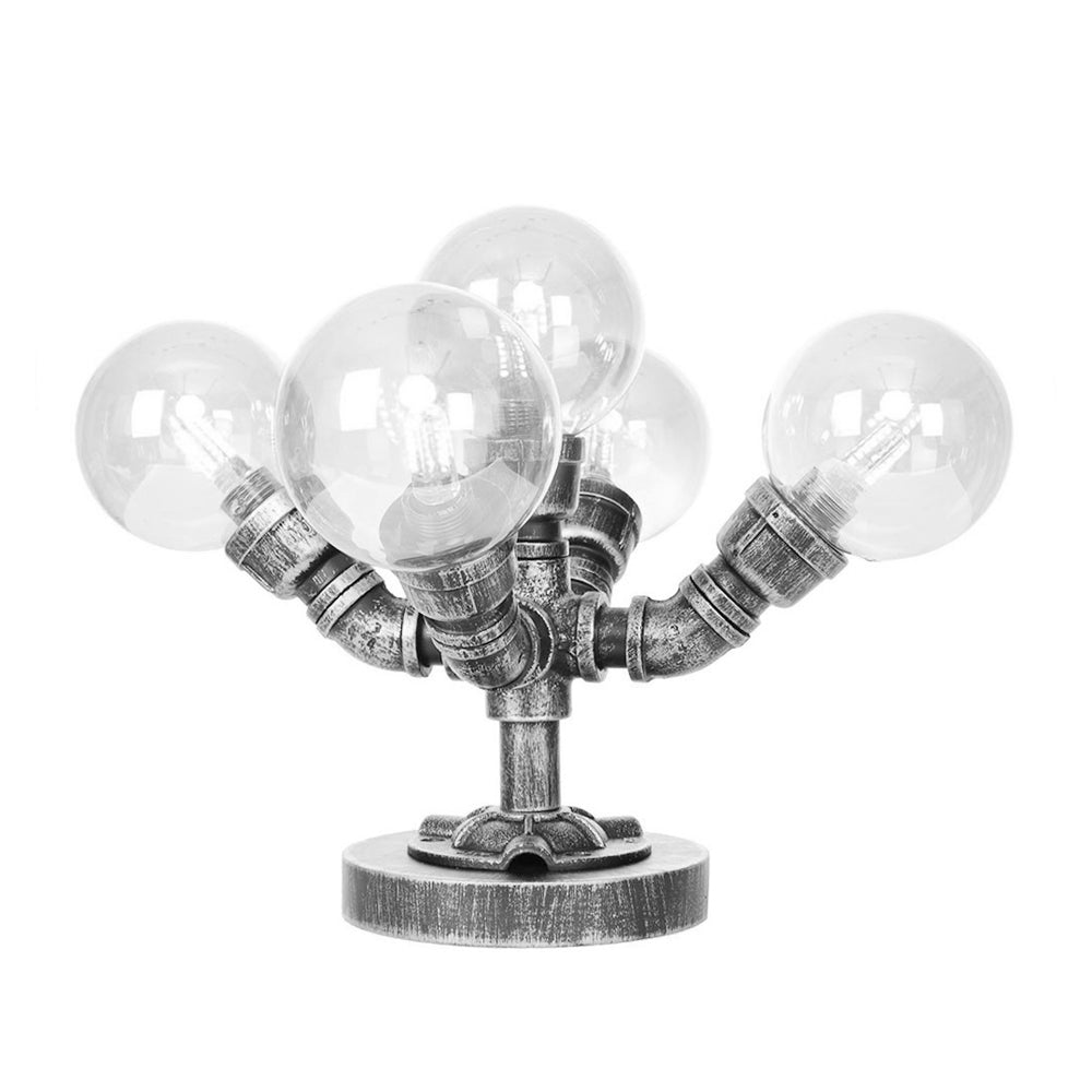 Clear/Amber Glass Globe Shade Task Lighting Industrial 4/5-Light Study Room Desk Lamp in Antique Silver Clearhalo 'Lamps' 'Table Lamps' Lighting' 467884