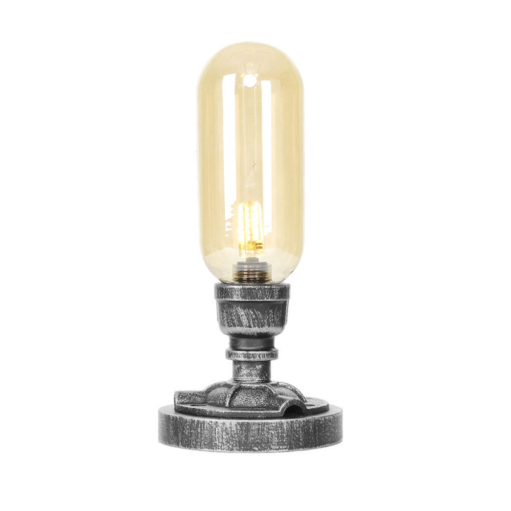 Antique Silver One Light Desk Light Industrial Clear/Amber Glass Capsule Shade Task Lighting with Curved Arm Clearhalo 'Lamps' 'Table Lamps' Lighting' 467899