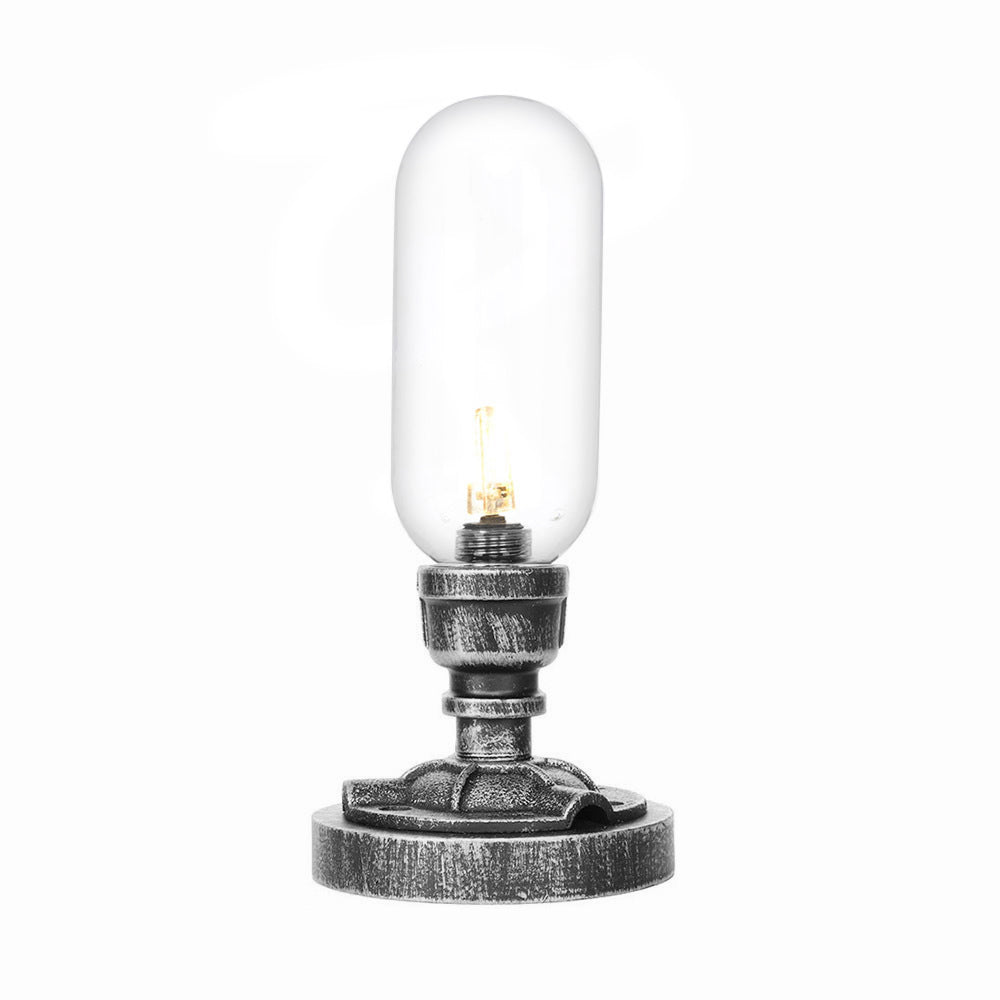 Antique Silver One Light Desk Light Industrial Clear/Amber Glass Capsule Shade Task Lighting with Curved Arm Clearhalo 'Lamps' 'Table Lamps' Lighting' 467902