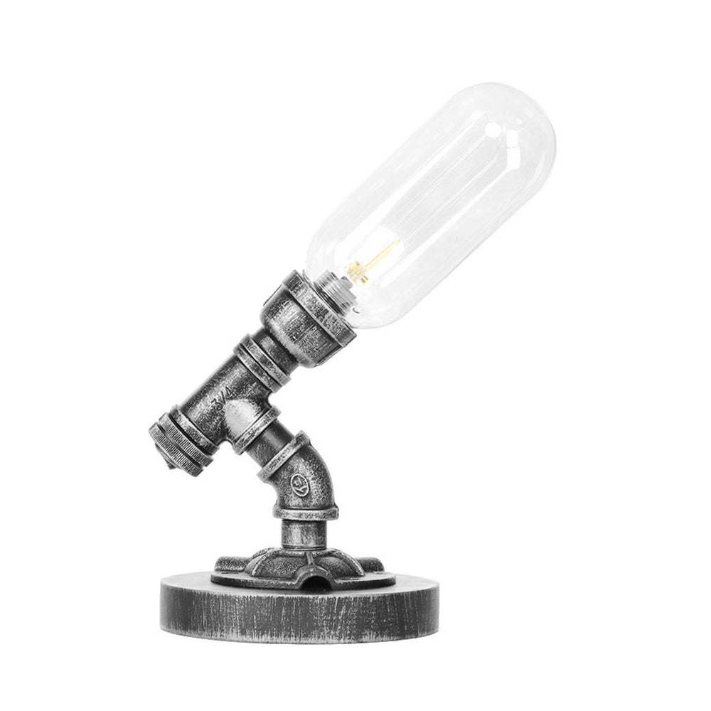 Antique Silver One Light Desk Light Industrial Clear/Amber Glass Capsule Shade Task Lighting with Curved Arm Clearhalo 'Lamps' 'Table Lamps' Lighting' 467908