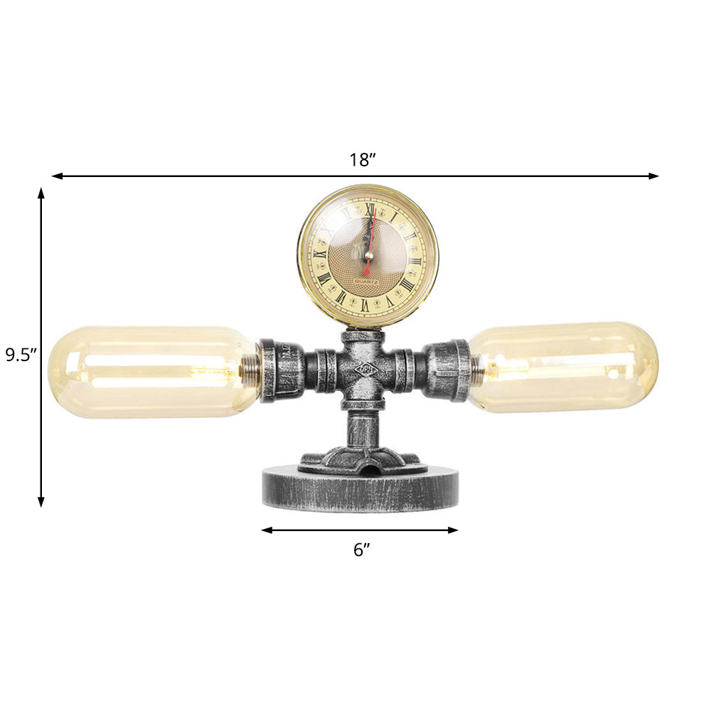 Tube Shade Living Room Task Lighting Industrial Clear/Amber Glass 2 Lights Antique Silver Sconce Lamp with Base Clearhalo 'Lamps' 'Table Lamps' Lighting' 467919