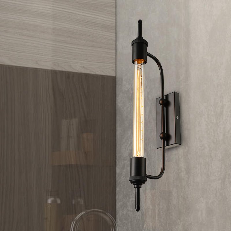 Metal Linear Wall Mount Light with Expose Bulb Loft 1 Light Balcony Wall Lighting in Black Clearhalo 'Art deco wall lights' 'Cast Iron' 'Glass' 'Industrial wall lights' 'Industrial' 'Middle century wall lights' 'Modern' 'Rustic wall lights' 'Tiffany' 'Traditional wall lights' 'Wall Lamps & Sconces' 'Wall Lights' Lighting' 467937