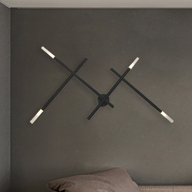 Black Finish Linear Wall Sconce with Cross Shape Industrial Metal 4 Lights Living Room Wall Mount Light Clearhalo 'Art deco wall lights' 'Cast Iron' 'Glass' 'Industrial wall lights' 'Industrial' 'Middle century wall lights' 'Modern' 'Rustic wall lights' 'Tiffany' 'Traditional wall lights' 'Wall Lamps & Sconces' 'Wall Lights' Lighting' 467952