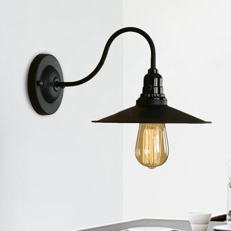 Metal Gooseneck Wall Sconce with Flared Shade Vintage Style 1 Light Living Room Wall Lamp in Black Clearhalo 'Art deco wall lights' 'Cast Iron' 'Glass' 'Industrial wall lights' 'Industrial' 'Middle century wall lights' 'Modern' 'Rustic wall lights' 'Tiffany' 'Traditional wall lights' 'Wall Lamps & Sconces' 'Wall Lights' Lighting' 467961