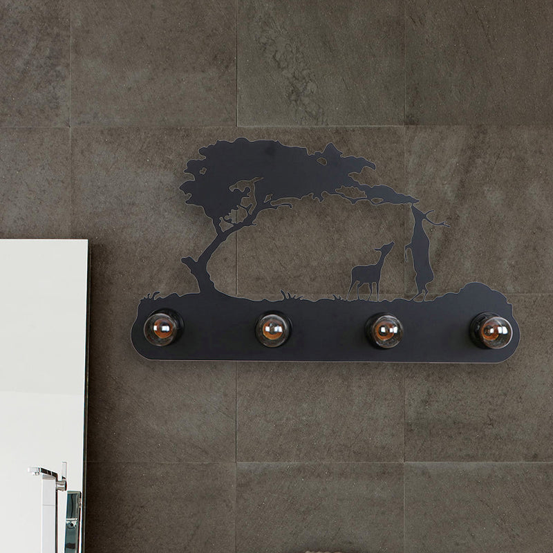 Lodge Open Bulb Wall Light with Elk/Horse/Sheep/Mountain/Windmill/Tree Design 4 Bulbs Metallic Wall Sconce in Black for Indoor Clearhalo 'Wall Lamps & Sconces' 'Wall Lights' Lighting' 467986