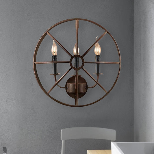 Semi Circle Metallic Sconce Lamp with Wire Frame Rustic 3 Lights Restaurant Wall Sconce Lighting in Rust/Black Clearhalo 'Art deco wall lights' 'Cast Iron' 'Glass' 'Industrial wall lights' 'Industrial' 'Middle century wall lights' 'Modern' 'Rustic wall lights' 'Tiffany' 'Traditional wall lights' 'Wall Lamps & Sconces' 'Wall Lights' Lighting' 468033