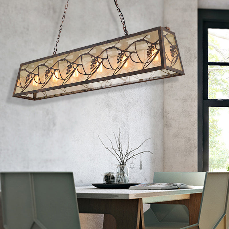 Bronze 3/6-Light Island Light Fixture Industrial Metal Rectangle Pendant Lighting with Fabric 6 Bronze Clearhalo 'Ceiling Lights' 'Island Lights' Lighting' 468034