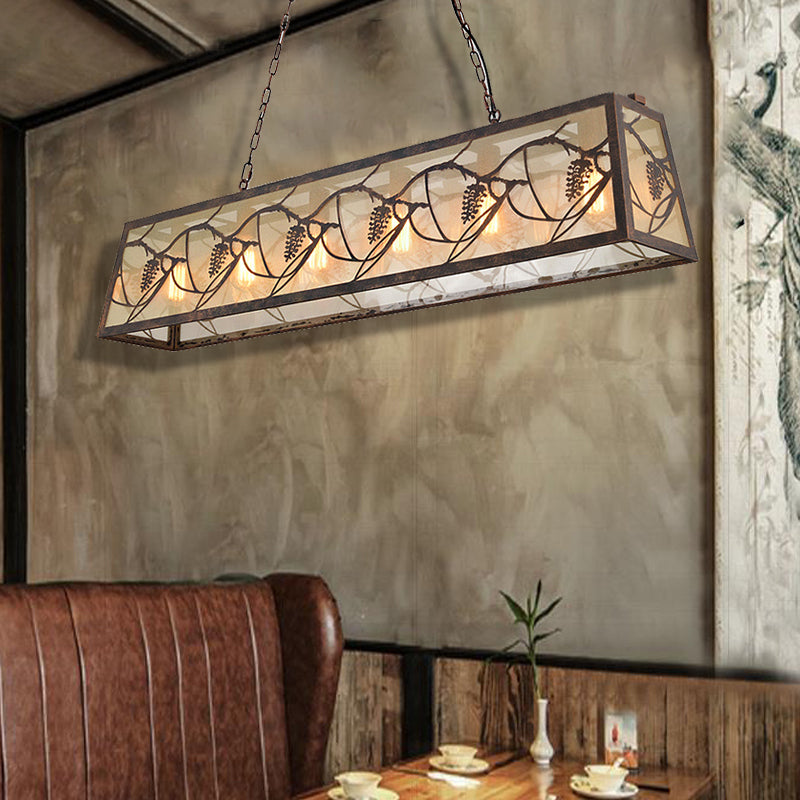 Bronze 3/6-Light Island Light Fixture Industrial Metal Rectangle Pendant Lighting with Fabric Clearhalo 'Ceiling Lights' 'Island Lights' Lighting' 468035