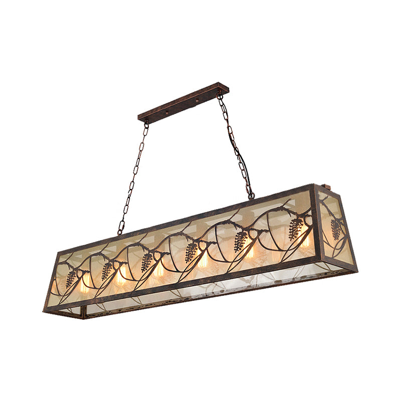 Bronze 3/6-Light Island Light Fixture Industrial Metal Rectangle Pendant Lighting with Fabric Clearhalo 'Ceiling Lights' 'Island Lights' Lighting' 468036