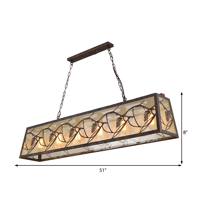 Bronze 3/6-Light Island Light Fixture Industrial Metal Rectangle Pendant Lighting with Fabric Clearhalo 'Ceiling Lights' 'Island Lights' Lighting' 468037