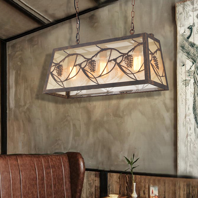 Bronze 3/6-Light Island Light Fixture Industrial Metal Rectangle Pendant Lighting with Fabric 3 Bronze Clearhalo 'Ceiling Lights' 'Island Lights' Lighting' 468038