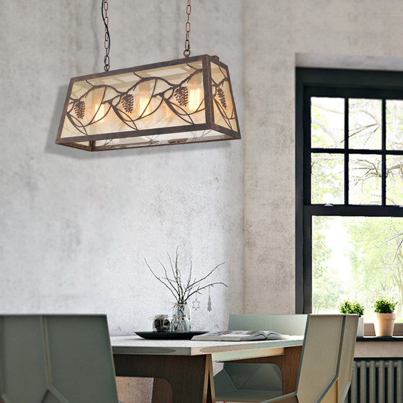 Bronze 3/6-Light Island Light Fixture Industrial Metal Rectangle Pendant Lighting with Fabric Clearhalo 'Ceiling Lights' 'Island Lights' Lighting' 468039