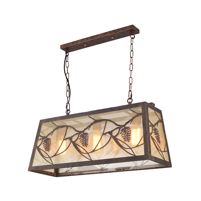 Bronze 3/6-Light Island Light Fixture Industrial Metal Rectangle Pendant Lighting with Fabric Clearhalo 'Ceiling Lights' 'Island Lights' Lighting' 468040