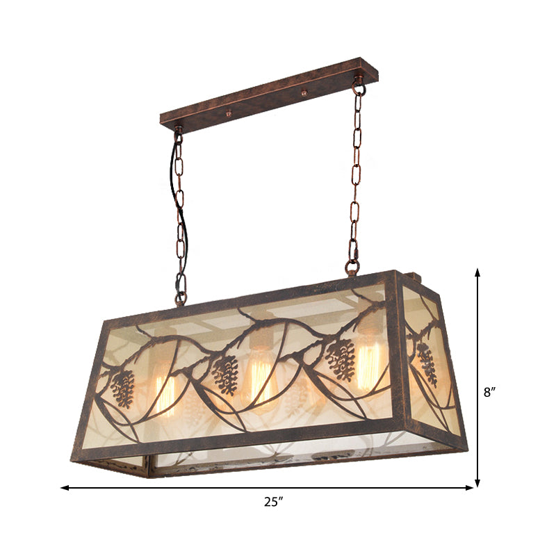 Bronze 3/6-Light Island Light Fixture Industrial Metal Rectangle Pendant Lighting with Fabric Clearhalo 'Ceiling Lights' 'Island Lights' Lighting' 468041