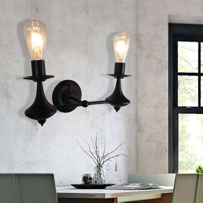 Metal Exposed Bulb Wall Lighting Industrial 1/2 Light Dining Room Sconce Light Fixture 2.0 Black Clearhalo 'Industrial wall lights' 'Industrial' 'Middle century wall lights' 'Tiffany' 'Wall Lamps & Sconces' 'Wall Lights' Lighting' 468115