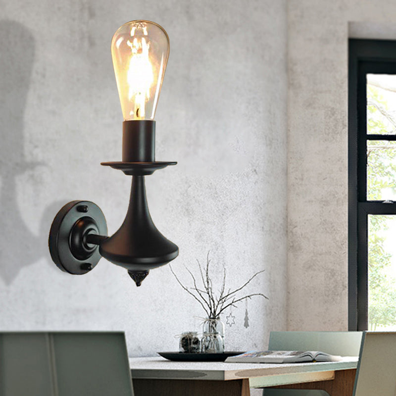 Metal Exposed Bulb Wall Lighting Industrial 1/2 Light Dining Room Sconce Light Fixture 1.0 Black Clearhalo 'Industrial wall lights' 'Industrial' 'Middle century wall lights' 'Tiffany' 'Wall Lamps & Sconces' 'Wall Lights' Lighting' 468119