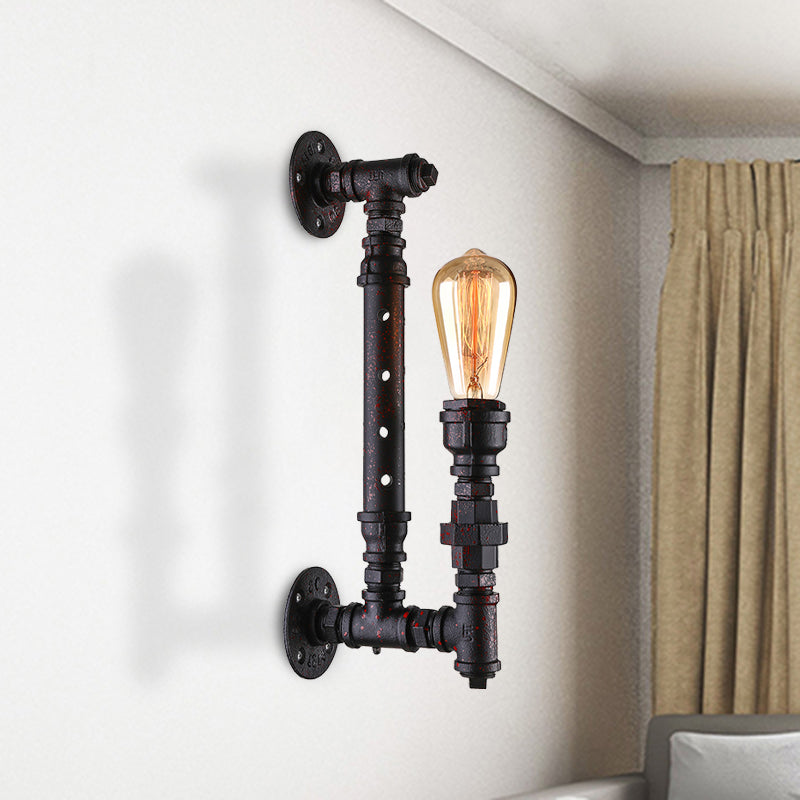 Bronze Finish Exposed Wall Sconce Industrial Wrought Iron 1-Light Indoor Wall Lighting with Water Pipe Clearhalo 'Art deco wall lights' 'Cast Iron' 'Glass' 'Industrial wall lights' 'Industrial' 'Middle century wall lights' 'Modern' 'Rustic wall lights' 'Tiffany' 'Traditional wall lights' 'Wall Lamps & Sconces' 'Wall Lights' Lighting' 468142