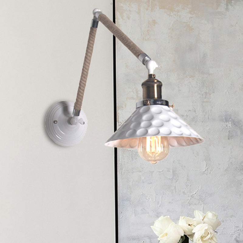 Metal Dimpled Conic Wall Sconce Industrial Style 1 Light Corridor Wall Light with Swing Arm in White Clearhalo 'Art deco wall lights' 'Cast Iron' 'Glass' 'Industrial wall lights' 'Industrial' 'Middle century wall lights' 'Modern' 'Rustic wall lights' 'Tiffany' 'Traditional wall lights' 'Wall Lamps & Sconces' 'Wall Lights' Lighting' 468171