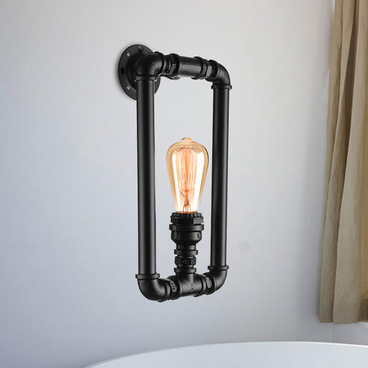 1 Bulb Rectangular Pipe Sconce Light Antique Stylish Black/Rust Iron Wall Mounted Lamp for Bedroom Clearhalo 'Art deco wall lights' 'Cast Iron' 'Glass' 'Industrial wall lights' 'Industrial' 'Middle century wall lights' 'Modern' 'Rustic wall lights' 'Tiffany' 'Traditional wall lights' 'Wall Lamps & Sconces' 'Wall Lights' Lighting' 468277